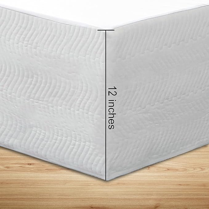 Queen Bed Skirt-Box Spring Cover with 12 Inch Tailored Drop,Wrinkle and Fade Resistant Hotel Wrap Around Bed Skirts,Bed Frame Cover (Wave Pattern White, Queen-12 Drop)