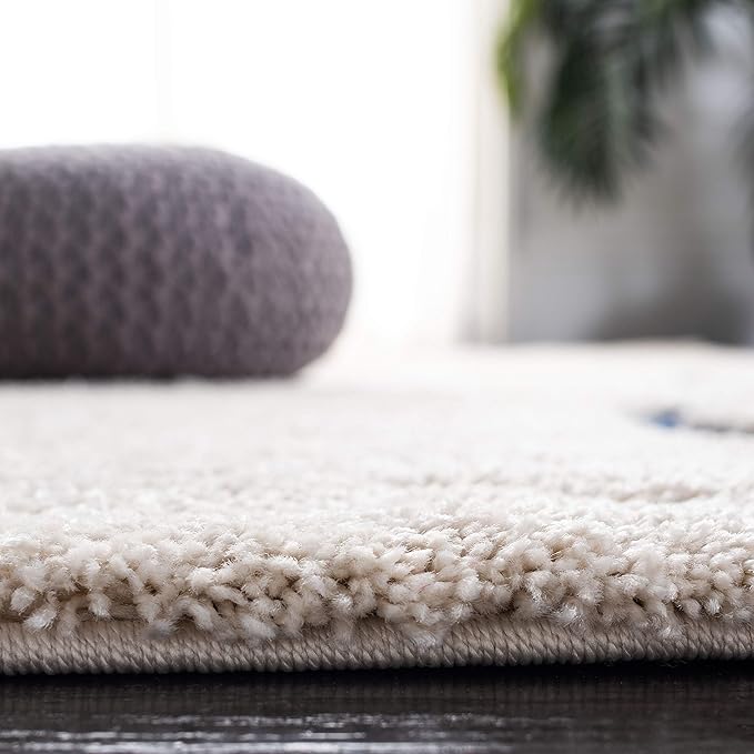 SAFAVIEH Florida Shag Collection Area Rug - 6' x 9', Cream & Blue, Non-Shedding & Easy Care, 1.2-inch Thick Ideal for High Traffic Areas in Living Room, Bedroom (SG471-1165)
