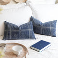 BlissBlush Dark Blue Decorative Lumbar Throw Pillow Covers 12X20, Set of 2, Boho Farmhouse Cushion Cover, Soft Accent Pillowcase for Couch Sofa Bed Living Room Home Décor