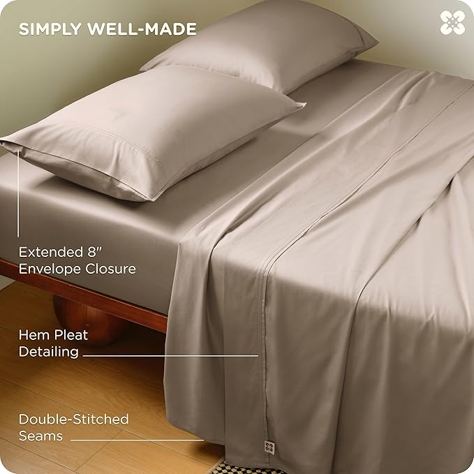 Bedsure Cooling Sheets, Rayon Derived from Bamboo & Cotton Blend, GentleSoft, Breathable, Queen Sheet Set, Deep Pocket Up to 18 Inches, Hotel Luxury Bedding for Hot Sleepers, Simply Taupe
