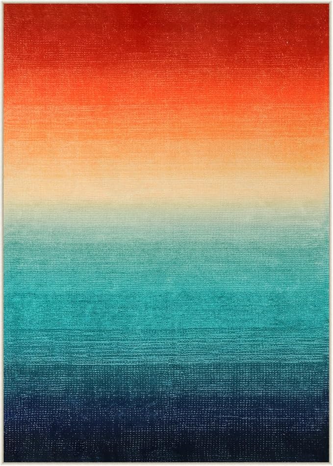 Wonnitar Colorful Area Rug 5x7, Washable Modern Ombre Christmas Rugs for Living Room, Abstract Non-Slip Dining Room Throw Mat, Non-Skid Soft Print Carpet for Bedside Entry Kitchen (Colorful, 5'x7')