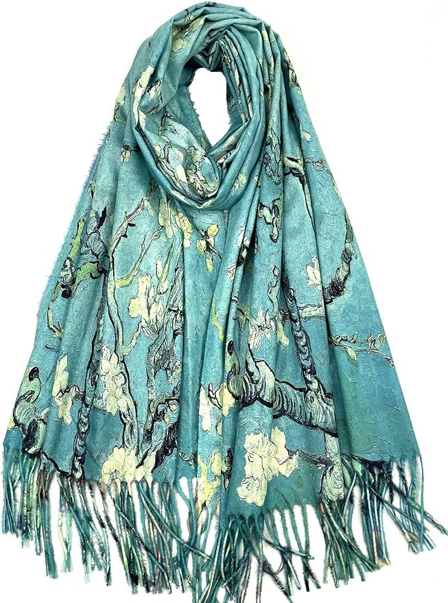 VENVSBEE Reversible Scarf Soft Large Shawl Wrap Blanket Double Sided Art Print Warm Pashmina Stoles Klimt Van Gogh Gifts