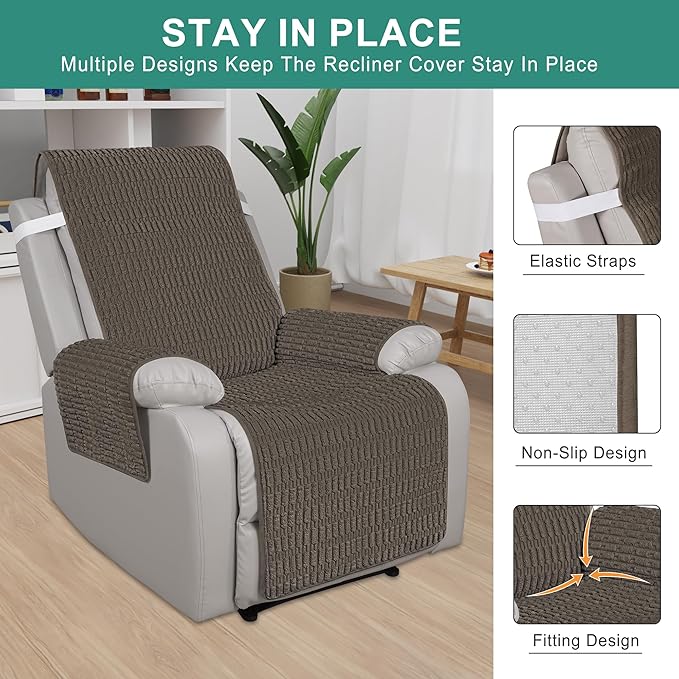 Foxdecor Recliner Chair Covers, Recliner Cover Non-Slip Chair Covers, Washable Recliner Couch Cover Furniture Protector, Cover for Recliner Chair with Elastic Straps. (Chocolate, 23" W)