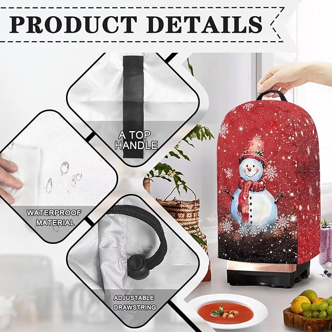 Christmas Blender Dust Cover Stand Mixer or Coffee Maker Appliance Covers with Drawstring, Anti Fingerprint Dust Proof Stain Resistant Blender Cover for Kitchen, Cute Snowman Print
