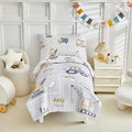 JHXHMX 4 Pieces Toddler Bedding Set for Boys,Excavator Cars Truck Pattern Toddler Comforter Set,Soft Crib Bed Set Including Comforter,Sheets and Pillowcase-Gray