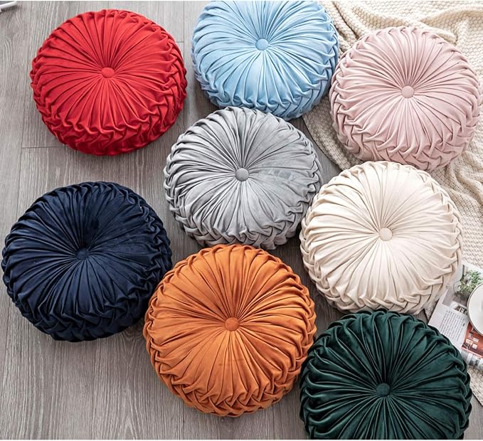 HLOVME Throw Pillow for Couch Decorative 3D Pumpkin Round Velvet Cushion for Sofa Bed Chair Floor 15"X15", Navy Blue
