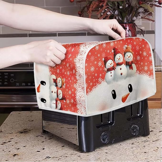 Christmas Snowman Printed Toaster Cover - Anti-Dust & Fingerprint, Snowflake Print Toaster Covers for Kitchen Small Appliance & Microwave Oven Decor Accessories