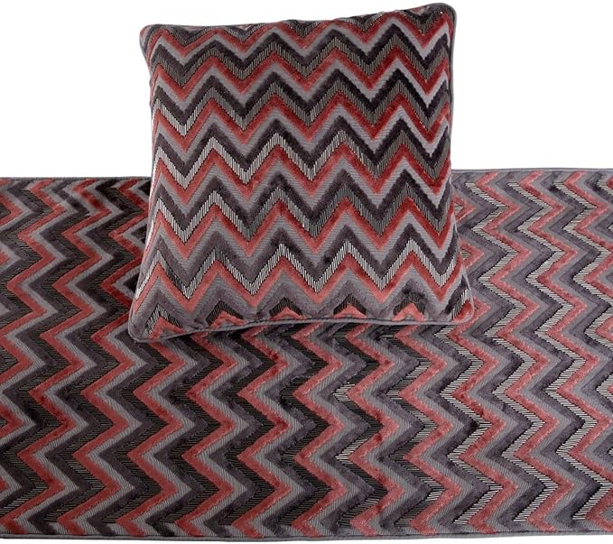 The HomeCentric Grey Bed Runner, Twin Size 53"x18" Decorative Bed Runner with 2 Matching Pillow Cover, Peach & Grey Velvet Bed Scarf in Bead Embroidery - Blushed Chevron