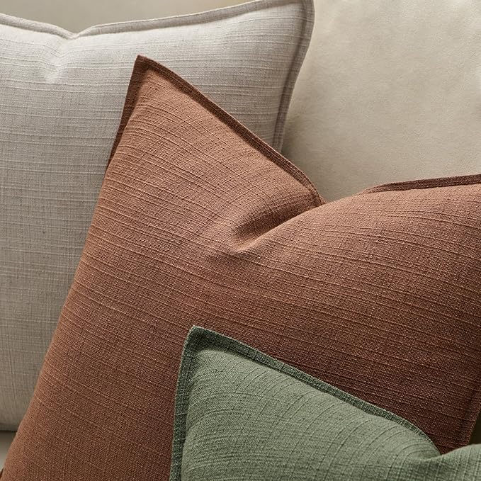 MIULEE Decorative Pillow Covers 22x22, 2 Pack Boho Farmhouse Neutral Throw Pillows for Couch, Terracotta Thick Textured Modern Linen Cushion Cases Sofa Bed Living Room Home Decor, Rust