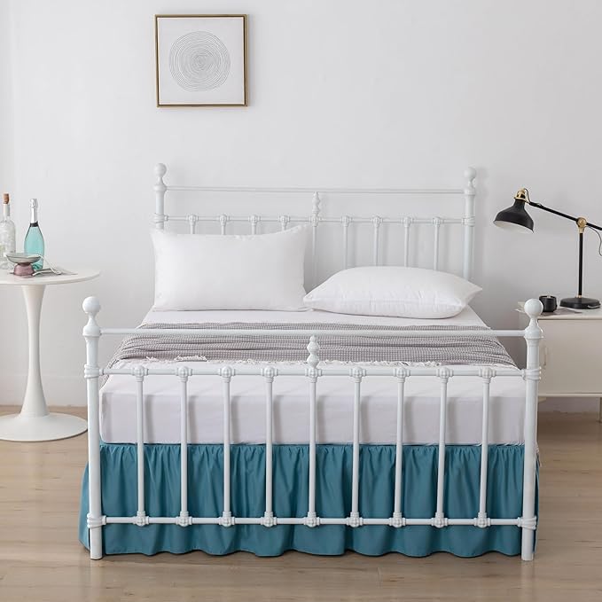 Bed Skirt King Size Ruffled Bed Skirts with Split Corners, 18 Inch Drop Dust Ruffle Bed Skirt with Platform, Teal Blue, King - 18" Drop