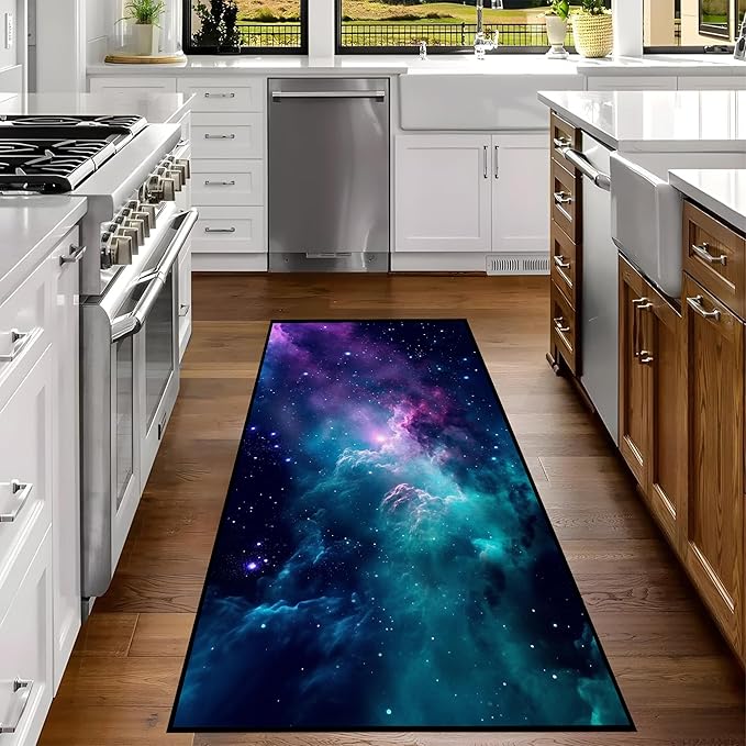 Galaxy Area Rug Dark Blue Starry Sky Carpets for Kids Bedroom Living Room Glitter Outer Space Throw Rugs Floor Mat,39"x 79",Dark Blue