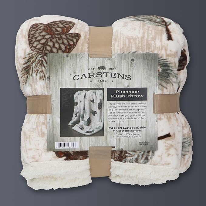 CARSTENS, INC. Ultra Premium Super Soft Plush Sherpa Fleece Oversized Throw Blanket 54" x 68", Pinecone