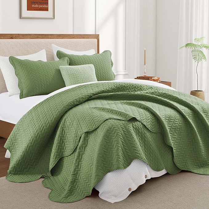 IR Imperial Rooms Twin Quilt Bedding Set Size (68” x 86”) + 1 Pillow Shams (20” x 26” + 2”) - 2 Pcs All Season Lightweight Reversible Microfiber Coverlet Embossed Quilt Bedspread (Olive Green)