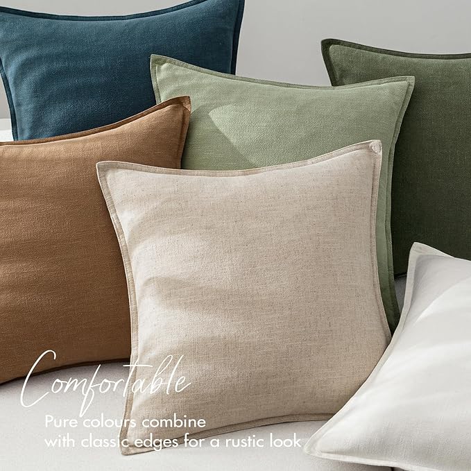 EMEMA Decorative Linen Throw Pillow Covers 24x24 Inch Brown Boho Farmhouse Neutral Couch Throw Pillows for Bed Pack of 2 Accent Pillowcase Modern Sofa Cushion Livingroom Home