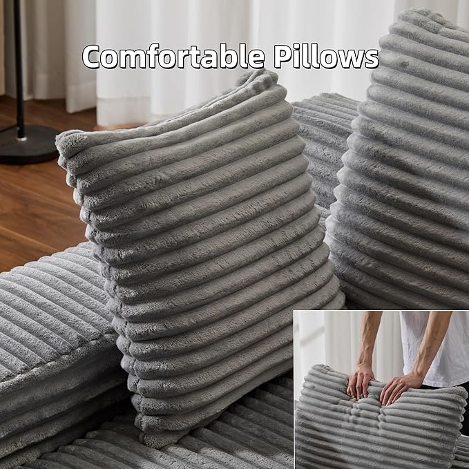 Chaise Lounge Chair Indoor, Oversized Comfy Fluffy Cloud Couch with Throw Pillows & Deep Seat, Modern Lounge Sleeper Couch with Armrests, Upholstered Sofa Bed Chair for Living Room, Grey