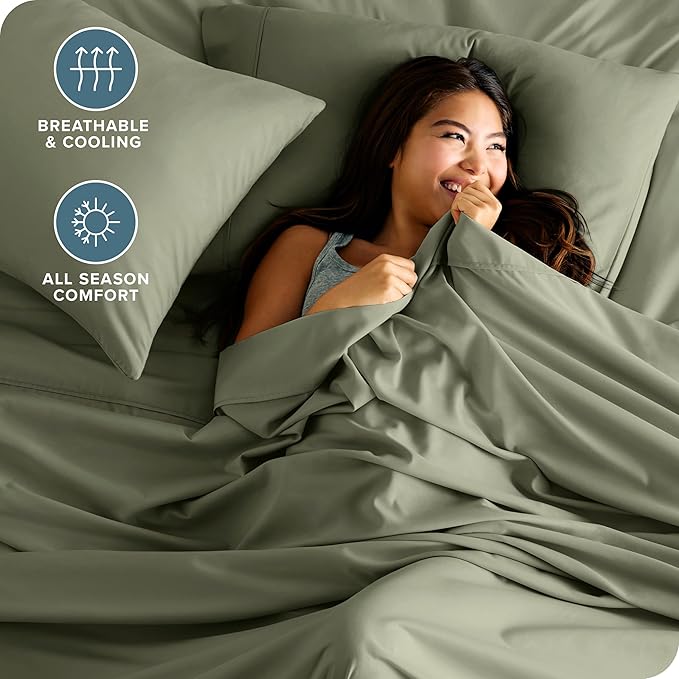 Bare Home Ultra-Soft Split Cal King Sheet Set - Luxury 1800 - Hydro-Brushed - Deep Pockets - Easy Fit - 4 Piece Set - Bedding Sheets & Pillowcases (Split California King, Sage)