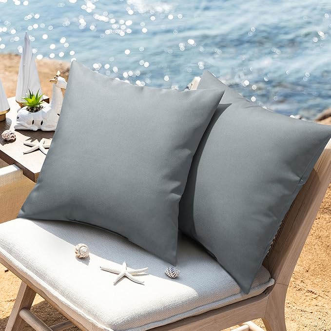 Phantoscope Pack of 2 Premium Dual Usage Outdoor Pillow Inserts, Waterproof Throw Pillows No Cover Needed, Colorful Decorative Couch Sham Cushion Stuffer Patio Couch Tent, Gray 12 x 20 Inches