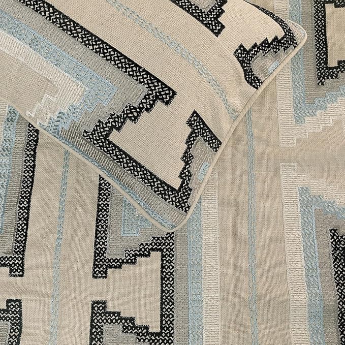 The HomeCentric King Queen Twin Blue & Ivory Luxury Twin 53"x18" Bed Runner Without Pillow Cover, Embroidered Bed Scarf on Cotton Fabric - Aztec Armour