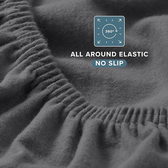 Bare Home Flannel Fitted Bottom Sheet 100% Cotton, Velvety Soft Heavyweight - Double Brushed Flannel - Deep Pocket (Twin, Grey)