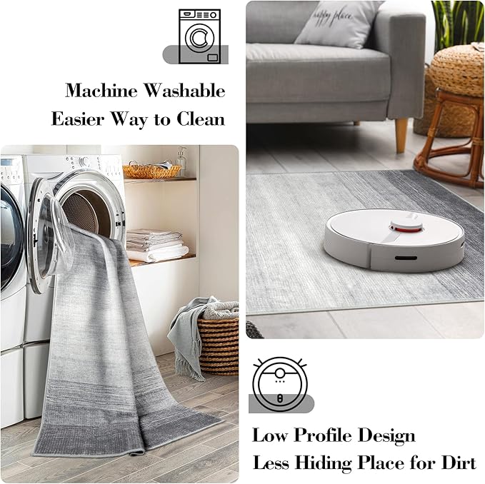Wonnitar Modern Ombre Washable 8x10 Rug, Non-Slip Soft Grey Area Rugs for Living Room, Non-Shedding Large Bedroom Rug, Gradient Ultra-Thin Stain Resistant Floor Carpet for Dining Table (Grey, 8'x10')