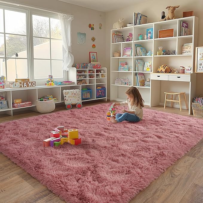 Blush Fluffy Area Rugs for Living Room, Soft Shaggy Carpets for Living Room, Upgrade Anti-Skid Fuzzy Rugs for Kids' Room, Perfect Decor for Modern Home 5x7 Feet