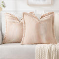 MIULEE Pack of 2 Orange Pillow Covers 18x18 Inch Striped Farmhouse Couch Throw Pillow Covers with Fringe Chic Linen Decorative Cushion Covers for Halloween Sofa Living Room Bed Outdoor Home Decor