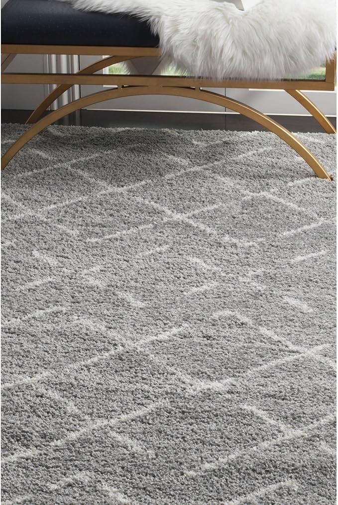 SAFAVIEH Arizona Shag Collection Area Rug - 3'2" x 5', Grey & Ivory, Moroccan Design, Non-Shedding & Easy to Clean, Ideal for Living Room, Bedroom, Dining Space (ASG743D)