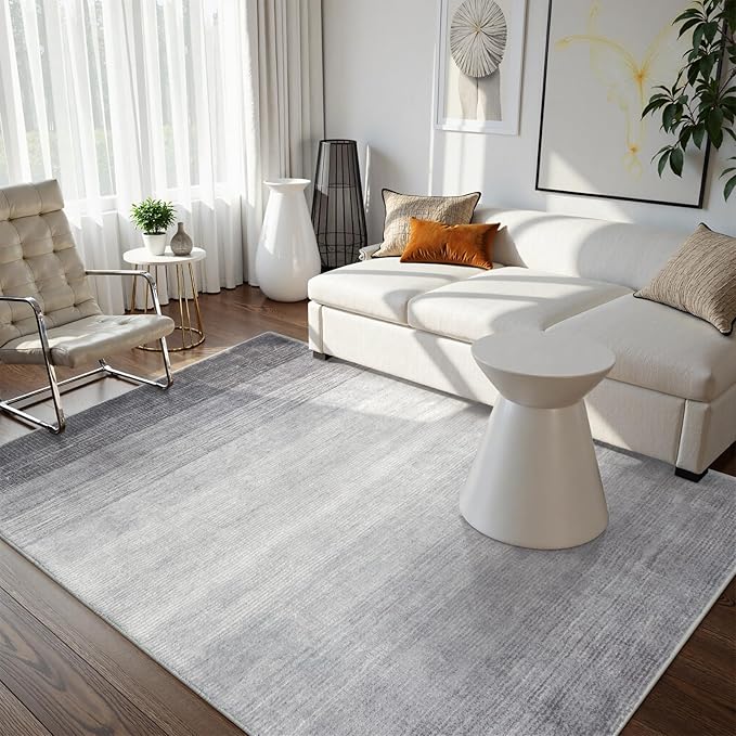 Wonnitar Modern Ombre 5x7 Grey Rugs for Living Room, Washable Large Bedroom Area Rug, Non-Slip Stain Resistant Dining Table Throw Mat, Abstract Carpet for Entry Basement Dorm (Grey, 5'x7')