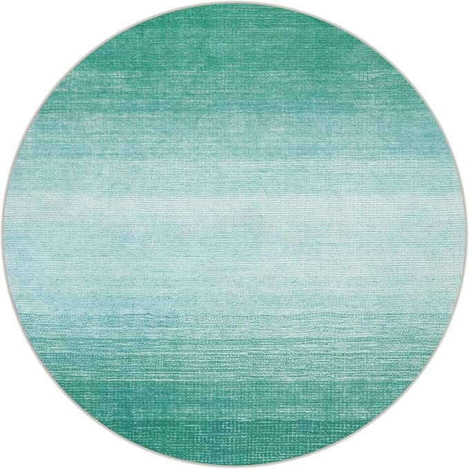 Wonnitar Modern Ombre Washable Round Rug 4ft, Non-Slip Teal Round Bathroom Throw Mat, Contemporary Soft Non-Shedding Bedside Indoor Accent Floor Carpet for Entry Foyer Guest Room (Teal, Round 4ft)