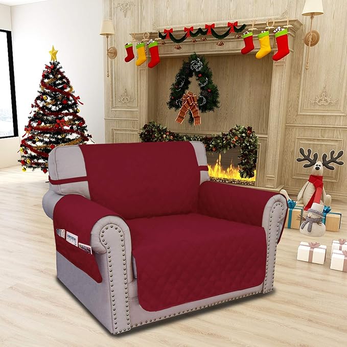 Easy-Going Sofa Slipcover Chair Cover Waterproof Couch Cover Washable Sofa Cover Non-Slip Fabric Furniture Protector with Pocket for Pets Covers Pets Kids Children Dog Cat (Chair, Wine)