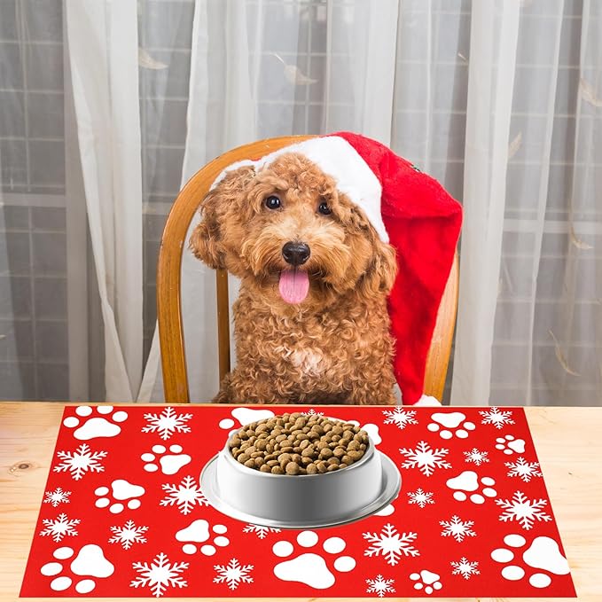 Christmas Pet Mat Red White Snowflake Dog Claw Mat Absorbent Dog Bowl Mats for Food and Water Xmas Winter Pet Supplies, 11.8 x 19.7 in