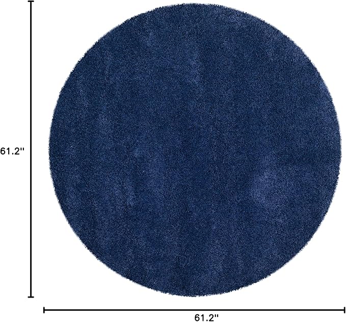 SAFAVIEH Milan Shag Collection Area Rug - 5'1" Round, Navy, Solid Design, Non-Shedding & Easy Care, 2-inch Thick Ideal for High Traffic Areas in Living Room, Bedroom (SG180-7070)