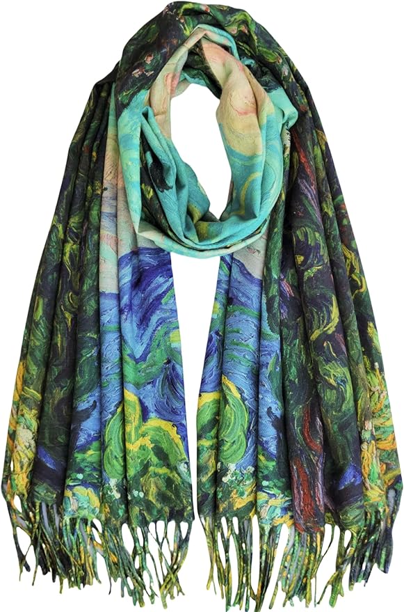 VENVSBEE Reversible Scarf Soft Large Shawl Wrap Blanket Double Sided Art Print Warm Pashmina Stoles Klimt Van Gogh Gifts