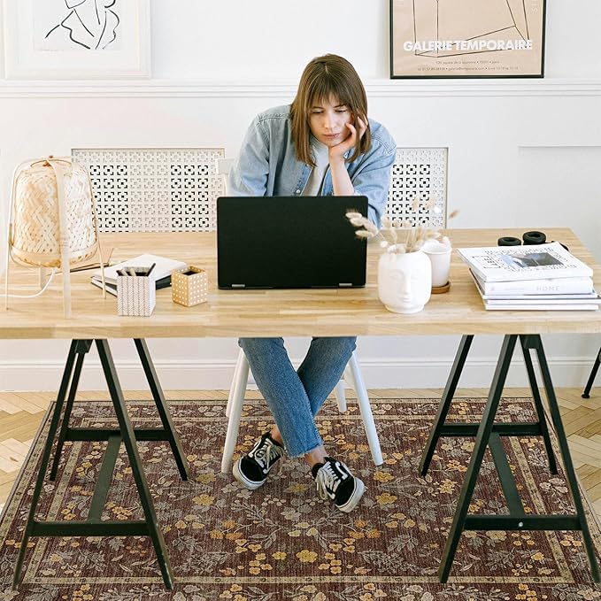 chakme Office Chair Mat for Hardwood Floor, 60"x45" Easy Glide Computer Desk Mat Protector for Rolling Chair Under Desk Rug Nonslip Backing, Machine Wash, (Floral)