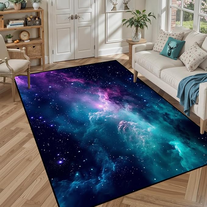 6' x 9' Galaxy Area Rug Bedroom Living Room for Girls Kids Boys Large Space Carpet Nebula Vortex Throw Rugs Cloud Floor Mat,180 X 275cm,Blue