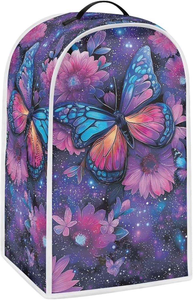 Talayituse Butterfly Galaxy Flower Print Blender Dust Cover, Fingerprint Protection Cover for Stand Mixer or Coffee Machine, Home Kitchen Appliance Covers for Stain Dust Resistant Supplies