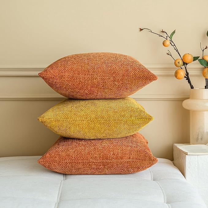 a moment Fall Orange Chenille Throw Pillow Covers 16x16 Inch Pack of 2 Modern Decorative Throw Pillow Covers Farmhouse Cross Covers Home Decor for Sofa Bedroom Living Room