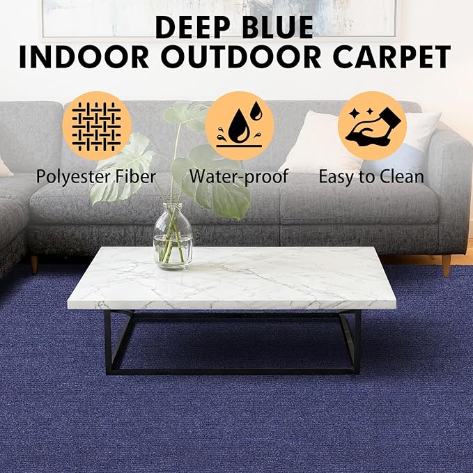 Marine Carpet,5 FT x 15 FT Deep Blue Indoor Outdoor Carpet 0.2" Thick Boat Carpet with Water-Proof TPE Backing, Non-Slide Outdoor Marine Carpet Roll for Home, Patio, Porch, Deck