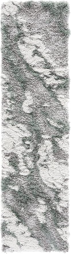 SAFAVIEH Horizon Shag Collection Runner Rug - 2' x 11', Grey & Green, Modern Abstract Design, Non-Shedding & Easy Care, 2.6-inch Thick Ideal for High Traffic Areas in Living Room, Bedroom (HZN890Y)