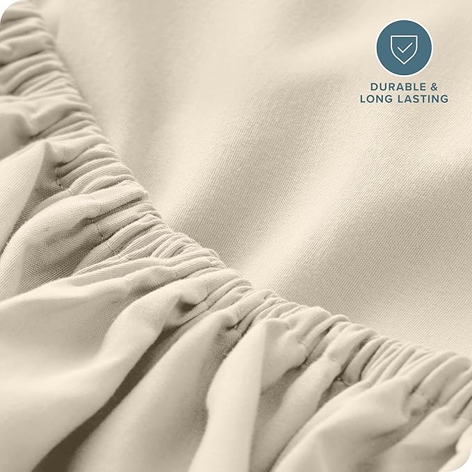 Bare Home Fitted Bottom Sheet Short Queen Size - Premium 1800 Microfiber - Ultra-Soft Hotel Luxury - Deep Pocket - Durable and Long Lasting (Short Queen, Sand)