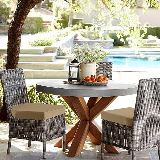idee-home Outdoor Chair Cushions Set of 2, Thick 17" x 17" x 3" Patio Chair Cushions for Outdoor Furniture Waterproof with Ties, Seat Cushion, Dining Chair Pads Antique Beige