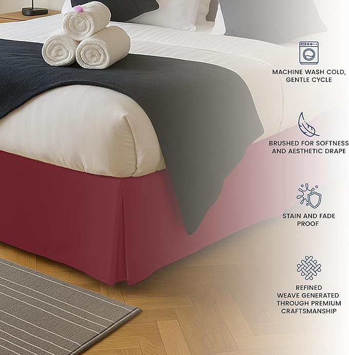 Utopia Bedding Full Bed Skirt - Soft Quadruple Pleated Ruffle - Easy Fit with 16 Inch Tailored Drop - Hotel Quality, Shrinkage and Fade Resistant (Full, Burgundy)