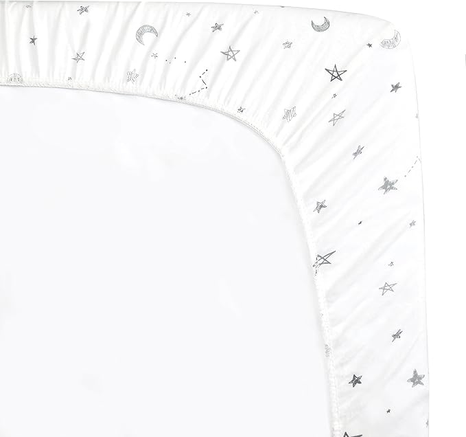 American Baby Company 15" x 33" Fitted Bassinet Sheet, Printed 100% Natural Cotton Jersey Knit, Grey Star and Moon, Soft Breathable, for Boys and Girls (Pack of 2)