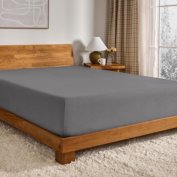 Bare Home 2 Fitted Bottom Sheets 100% Cotton Velvet Flannel (2-Pack) - Extra Soft Heavweight - Double Brushed Flannel - Deep Pocket (Full, Grey)