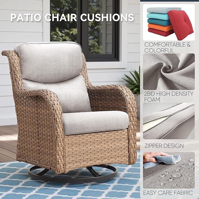 9-Piece Outdoor Patio Cushion Set - Fade & Water Resistant with Removable Olefin Cover, 22x24x4 Inch Memory Foam Cushions for Wicker Sectional Sofa – Beige/Crescent