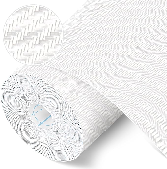 Self-Adhesive Shelf Liner Kitchen Liner, Waterproof Backed Paper Easy Peel and Stick Contact Liner Without Residue for Decor Your Desk Surface, Kitchen Countertops (White, 11.8 x 236.2 inches)