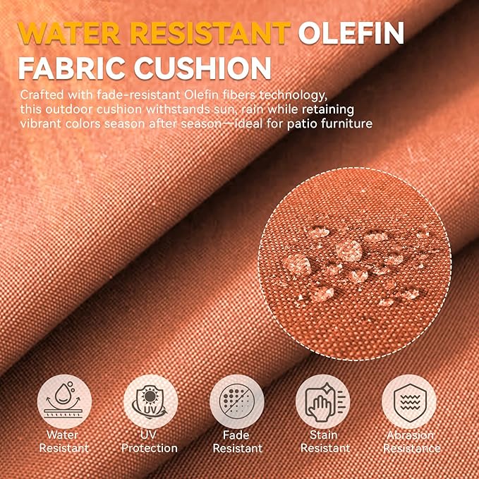 Outdoor Cushion Set for Furniture Patio Furniture, UV Resistant, Water Resistant - 6 Inch Thick Foam Garden Cushions – 22x24 Inch Patio Seat Covers for Chair/Sofa/Couch | Orange | 11-Pack |