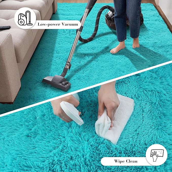 Teal Blue Rug Fluffy Rug, 8x10 Teal Area Rugs for Living Room, Soft Cute Baby Play Mat, Teal Rugs for Bedroom, Nursery, Preppy Dorm, Plush Aesthetic
