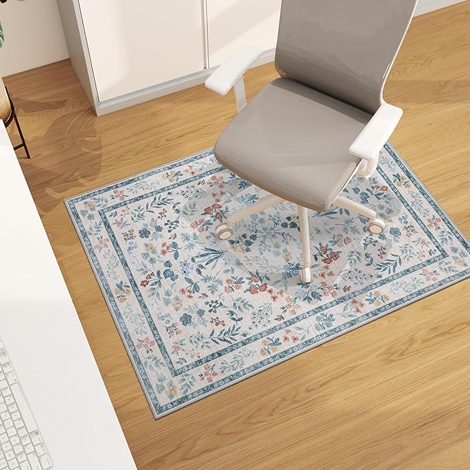 chakme Office Chair Mat for Hardwood Floor, 48"x36" Easy Glide Computer Desk Mat Protector for Rolling Chair Under Desk Rug Nonslip Backing, Machine Wash, (Floral)