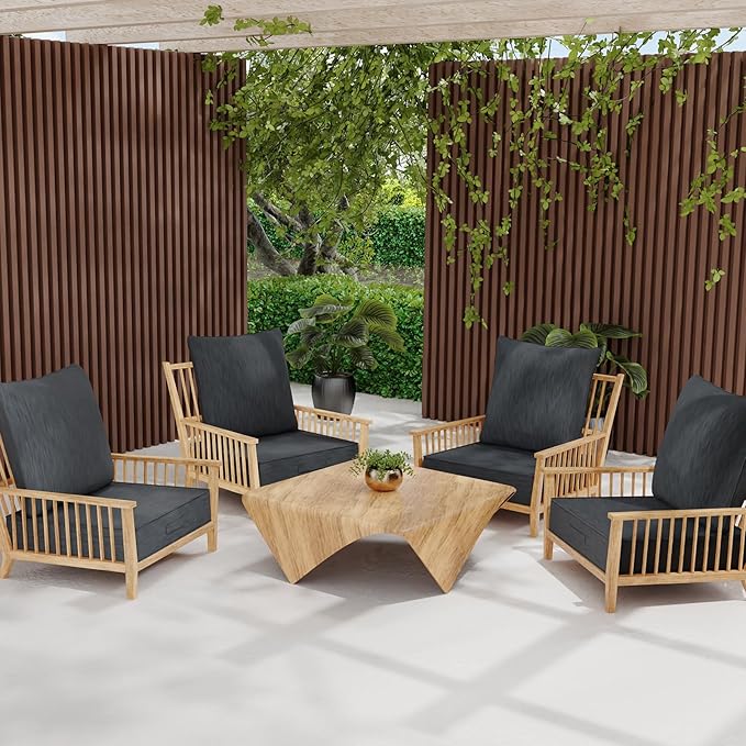 Outdoor Olefin Water-Resistant Deep Seat Cushion Set, 24''x 24''x 6'' Weather and Fade Resistant Patio Furniture Seat Cushion, Thickened Sofa Chair Pad with Straps for Lawn, Garden, Dark Gray